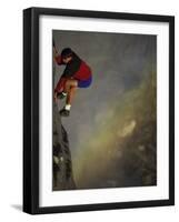 Male Mountain Climber on a Precipice-null-Framed Photographic Print