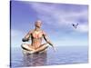 Male Musculature in Lotus Position While Looking at a Little Bird Flying-null-Stretched Canvas