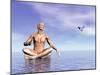 Male Musculature in Lotus Position While Looking at a Little Bird Flying-null-Mounted Art Print