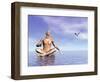 Male Musculature in Lotus Position While Looking at a Little Bird Flying-null-Framed Art Print