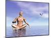 Male Musculature in Lotus Position While Looking at a Little Bird Flying-null-Mounted Art Print