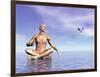 Male Musculature in Lotus Position While Looking at a Little Bird Flying-null-Framed Art Print