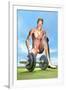 Male Musculature Looking at a Dumbbell on the Grass-null-Framed Art Print