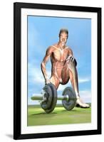 Male Musculature Looking at a Dumbbell on the Grass-null-Framed Art Print