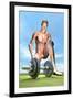 Male Musculature Looking at a Dumbbell on the Grass-null-Framed Art Print