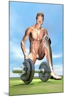 Male Musculature Looking at a Dumbbell on the Grass-null-Mounted Art Print