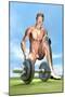 Male Musculature Looking at a Dumbbell on the Grass-null-Mounted Art Print
