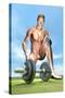 Male Musculature Looking at a Dumbbell on the Grass-null-Stretched Canvas