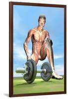 Male Musculature Looking at a Dumbbell on the Grass-null-Framed Art Print