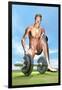 Male Musculature Looking at a Dumbbell on the Grass-null-Framed Art Print