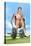 Male Musculature Looking at a Dumbbell on the Grass-null-Stretched Canvas