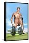 Male Musculature Looking at a Dumbbell on the Grass-null-Framed Stretched Canvas