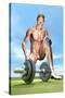 Male Musculature Looking at a Dumbbell on the Grass-null-Stretched Canvas