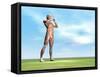 Male Musculature Standing on the Green Grass-null-Framed Stretched Canvas