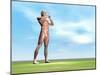 Male Musculature Standing on the Green Grass-null-Mounted Art Print