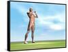 Male Musculature Standing on the Green Grass-null-Framed Stretched Canvas