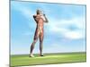 Male Musculature Standing on the Green Grass-null-Mounted Art Print