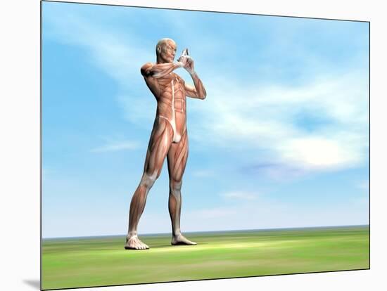 Male Musculature Standing on the Green Grass-null-Mounted Art Print