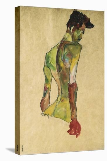 Male Nude in Profile Facing Right-Egon Schiele-Stretched Canvas