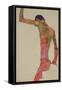 Male Nude with Arm Raised - Oeuvre D'egon Schiele (1890-1918) - 1910 - Watercolour and Coal on Pape-Egon Schiele-Framed Stretched Canvas