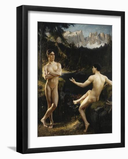 Male Nudes by a River in an Alpine Landscape-Hofer Gottfried-Framed Giclee Print