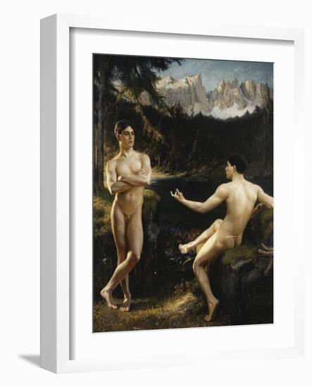 Male Nudes by a River in an Alpine Landscape-Hofer Gottfried-Framed Giclee Print