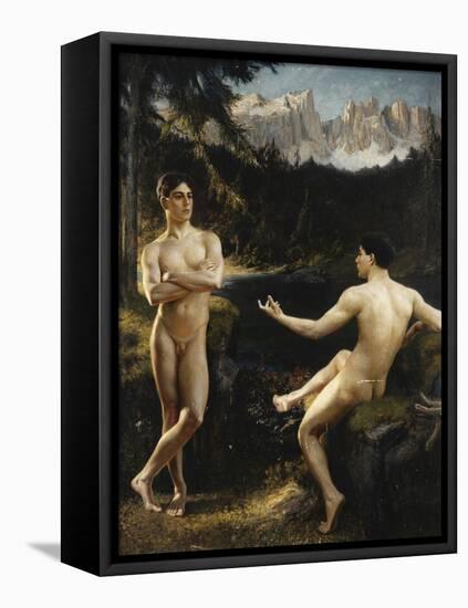Male Nudes by a River in an Alpine Landscape-Hofer Gottfried-Framed Stretched Canvas