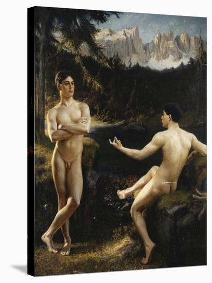 Male Nudes by a River in an Alpine Landscape-Hofer Gottfried-Stretched Canvas