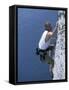 Male Rock Climber Reaching for a Grip-null-Framed Stretched Canvas