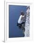 Male Rock Climber Reaching for a Grip-null-Framed Photographic Print