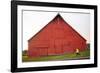 Male Runner Runs Along A Gravel Trail In Front Of Bright Red Barn In UI Arboretum In Moscow, Idaho-Ben Herndon-Framed Photographic Print