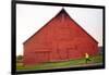 Male Runner Runs Along A Gravel Trail In Front Of Bright Red Barn In UI Arboretum In Moscow, Idaho-Ben Herndon-Framed Photographic Print