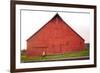 Male Runner Runs Along A Gravel Trail In Front Of Bright Red Barn In UI Arboretum In Moscow, Idaho-Ben Herndon-Framed Photographic Print