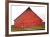 Male Runner Runs Along A Gravel Trail In Front Of Bright Red Barn In UI Arboretum In Moscow, Idaho-Ben Herndon-Framed Photographic Print