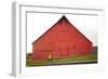 Male Runner Runs Along A Gravel Trail In Front Of Bright Red Barn In UI Arboretum In Moscow, Idaho-Ben Herndon-Framed Photographic Print