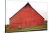 Male Runner Runs Along A Gravel Trail In Front Of Bright Red Barn In UI Arboretum In Moscow, Idaho-Ben Herndon-Stretched Canvas