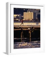 Male Running in Snow Through the City, New York, New York, USA-null-Framed Photographic Print