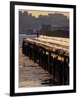 Male Running in Snow Through the City, New York, New York, USA-null-Framed Photographic Print