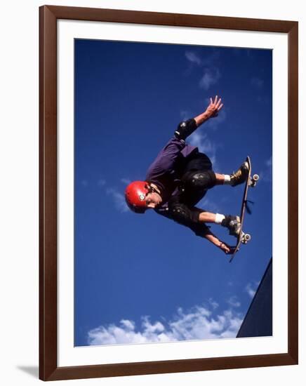 Male Skaeboarder Flys over the Vert, Boulder, Colorado, USA-null-Framed Photographic Print