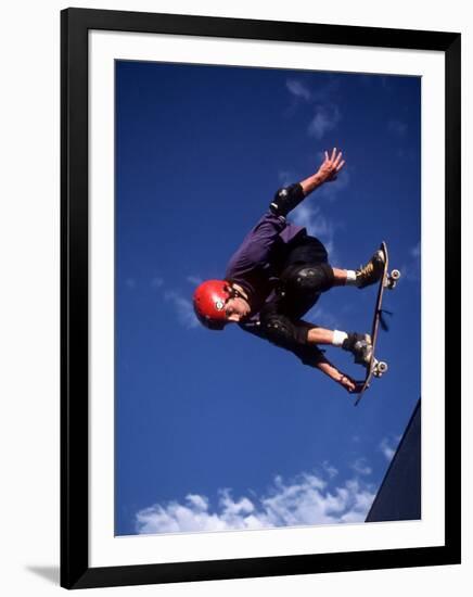 Male Skaeboarder Flys over the Vert, Boulder, Colorado, USA-null-Framed Photographic Print