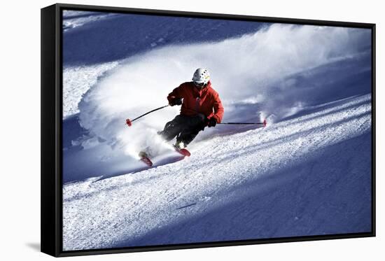 Male Skier Traveling Down the Slopes at Alta, Utah-Adam Barker-Framed Stretched Canvas