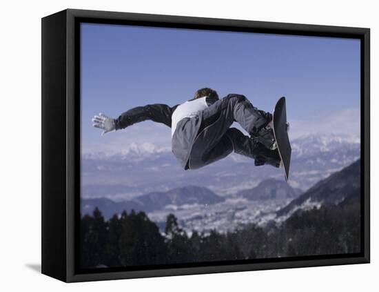 Male Snowboarder Flying over the Vert-null-Framed Stretched Canvas