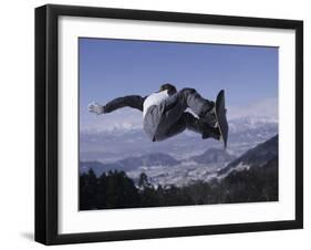 Male Snowboarder Flying over the Vert-null-Framed Premium Photographic Print