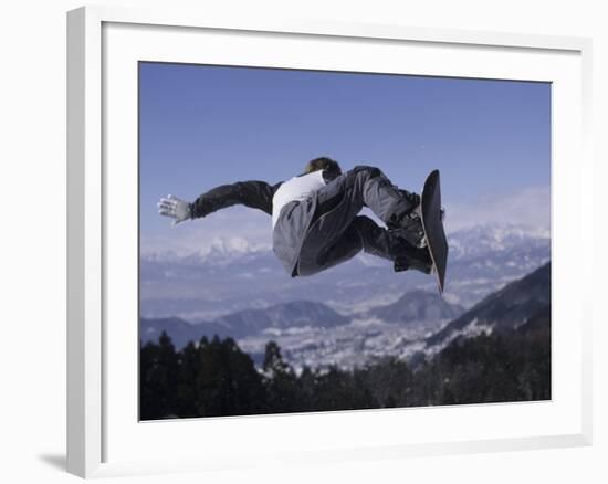 Male Snowboarder Flying over the Vert-null-Framed Photographic Print