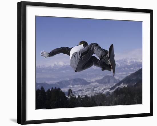 Male Snowboarder Flying over the Vert-null-Framed Photographic Print