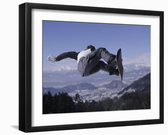 Male Snowboarder Flying over the Vert-null-Framed Photographic Print