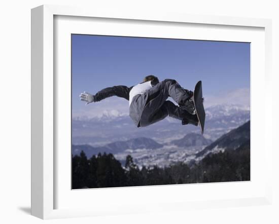 Male Snowboarder Flying over the Vert-null-Framed Photographic Print