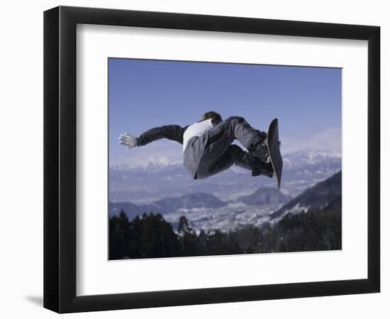 Male Snowboarder Flying over the Vert-null-Framed Photographic Print