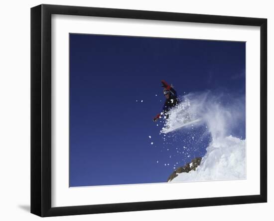 Male Snowboarder Flying Through the Air-null-Framed Photographic Print