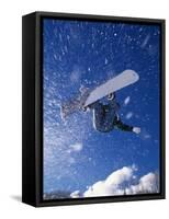 Male Snowboarder Flying Throught the Air-null-Framed Stretched Canvas